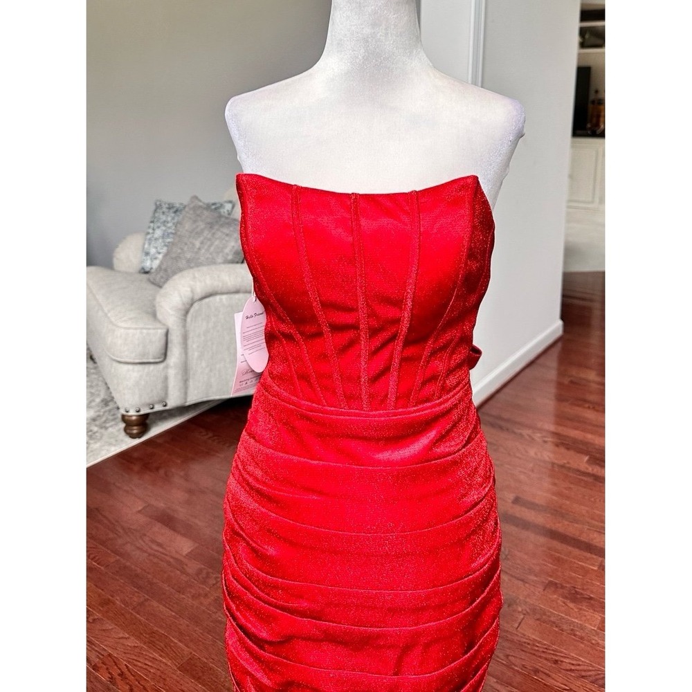 Handmade Luxury Red Glitter Layered Cocktial Dress With Bow Pin Size Small NWT - Picture 4 of 12